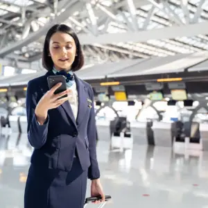Servicemedarbejder i lufthavnen laver sagshåndtering fra sin mobil
